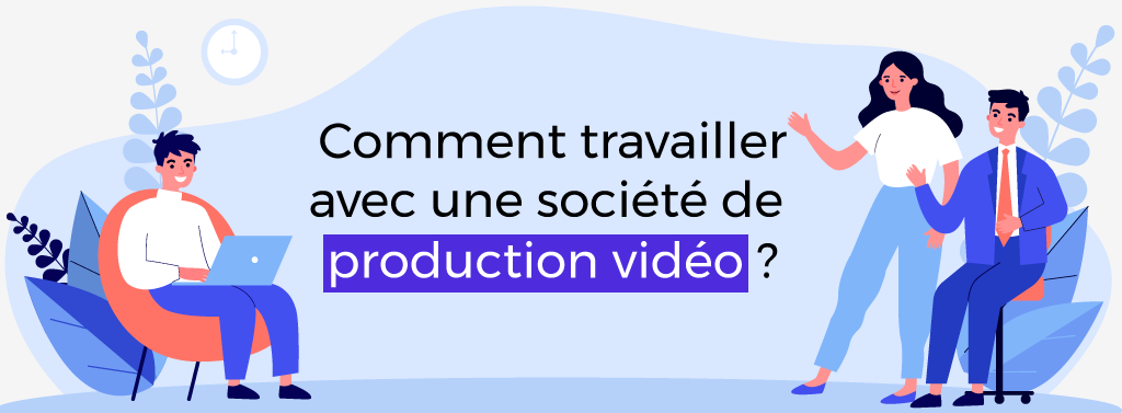 Texte bannière avec un homme qui travaille sur un ordinateur et deux personnes qui le saluent