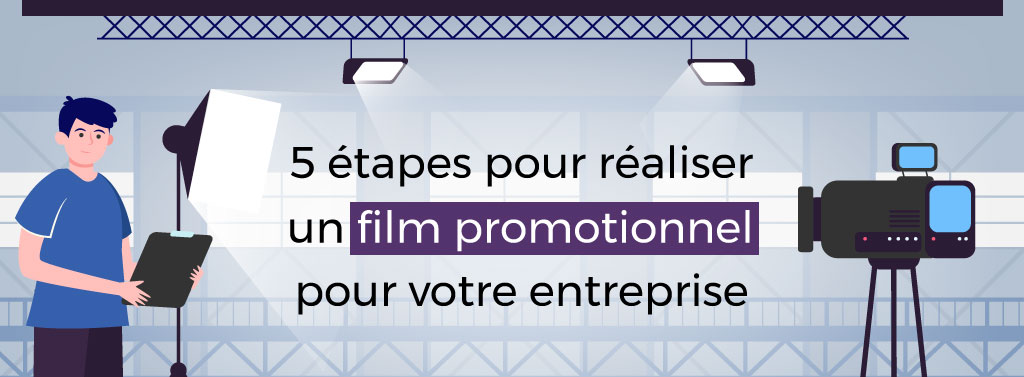 Texte de la bannière avec un professionnel de l'audiovisuel, des spots lumineux et une caméra de tournage